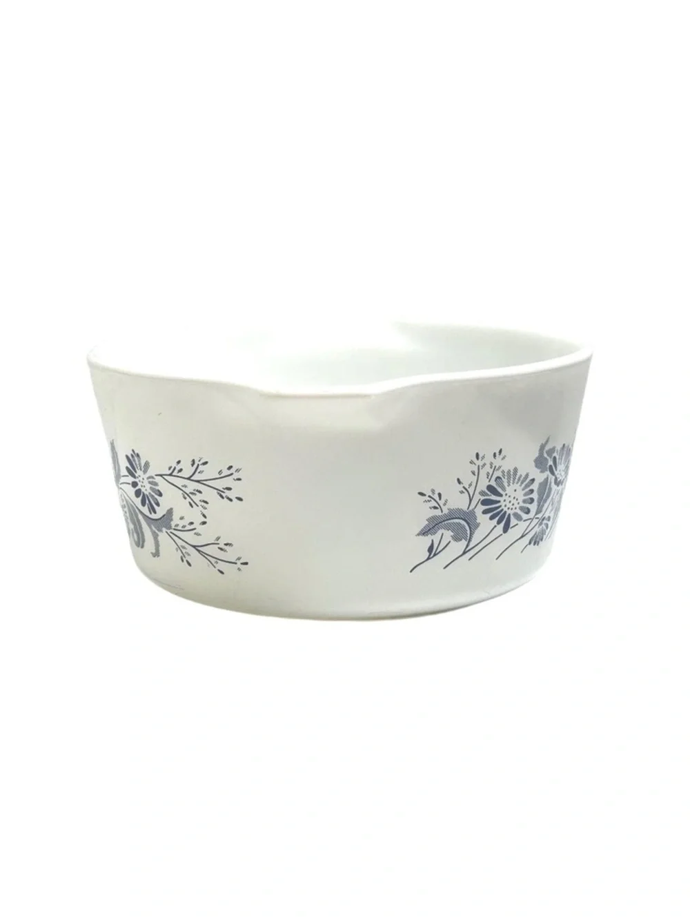 Vintage Pyrex Colonial Mist White Glass Casserole Pan with Blue Floral Pattern